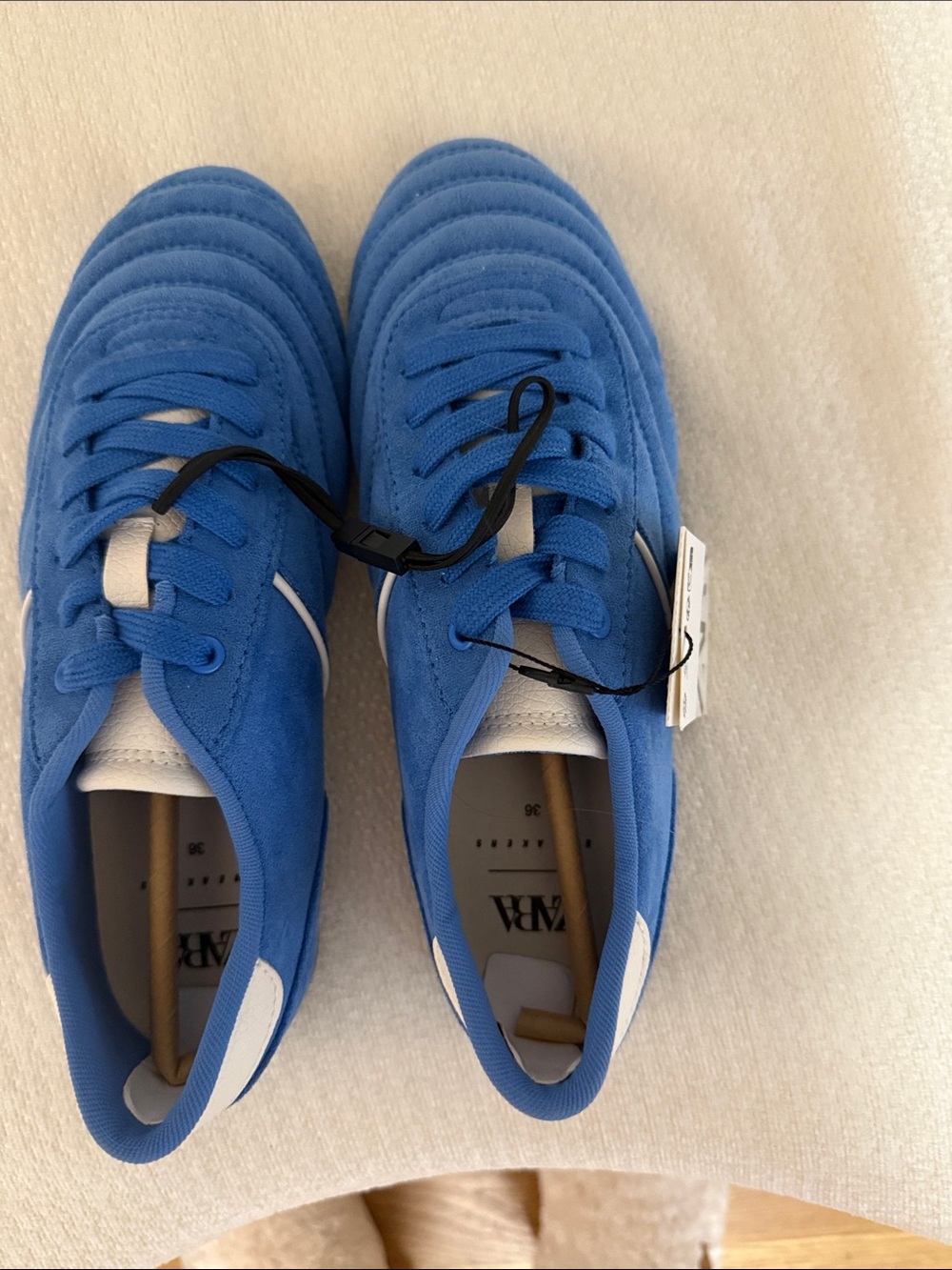 Zara NWT Blue Suede Lace-Up Sneakers with White Accents
